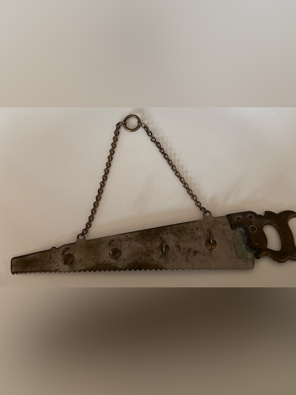 Vintage Mini Saw Repurposed Key/Jewelry Wall Hook Rack with Chain